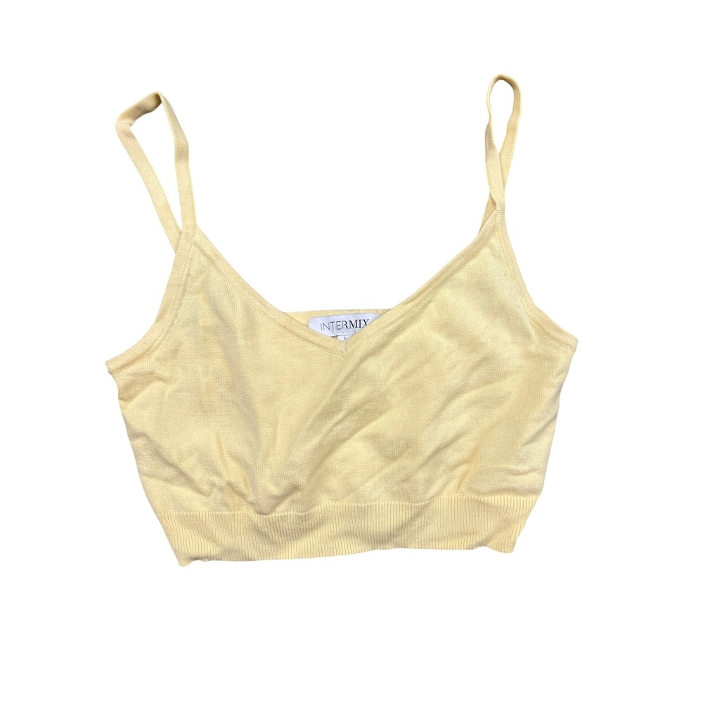 Intermix Exclusive Carly Bra Cami Pale Yellow Knit V-Neck Crop Top NWT Size L